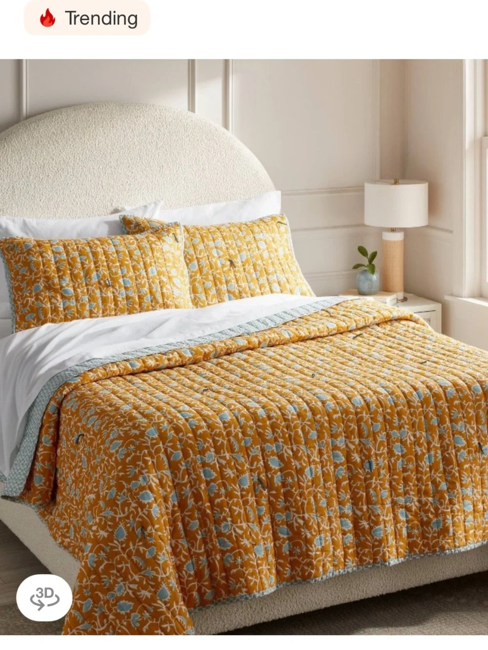 Threshold F/Q 3-Piece Set , Earthy Vines Mustard Yellow/ Teal Blue Set